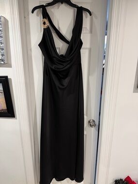 New Aqua Black Maxi Dress with Gold Ring Detail size 16